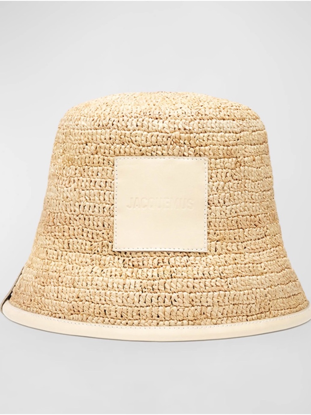 Jacquemus Natural Raffia Bucket Hat with Cream Leather Patch - Picture 3 of 4